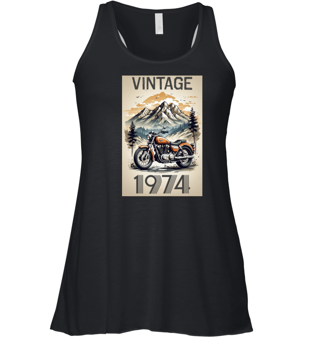vintage 1974 hiking classic motorcycle racing Women's Flowy Tank Top
