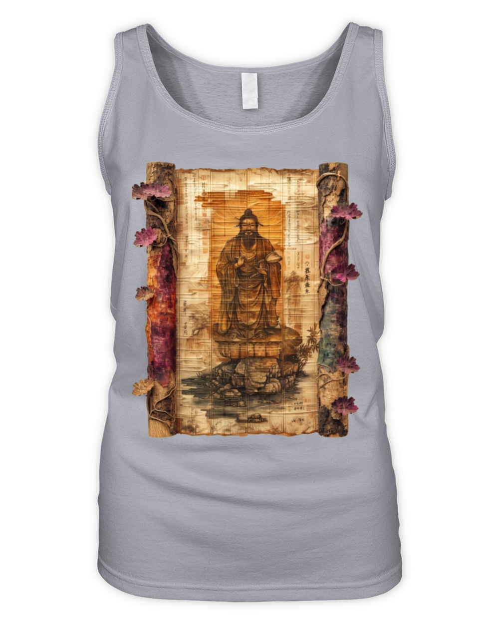 Vintage Papyrus Scroll Japanese God Silhouette Organic Women's Tank Top