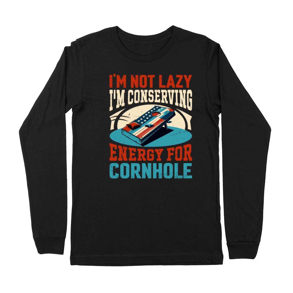 Retro Cornhole - Bean Bag Toss Saying - Not Lazy Premium Long Sleeve