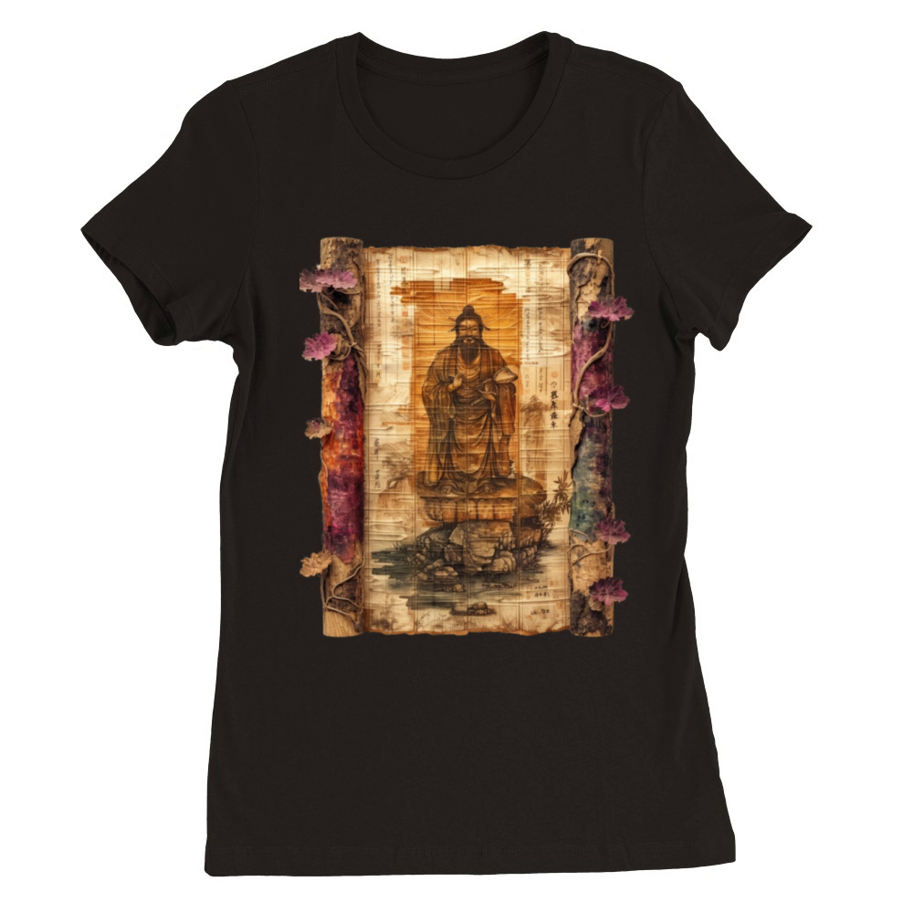 Vintage Papyrus Scroll Japanese God Silhouette Premium Womens Crewneck T-shirt