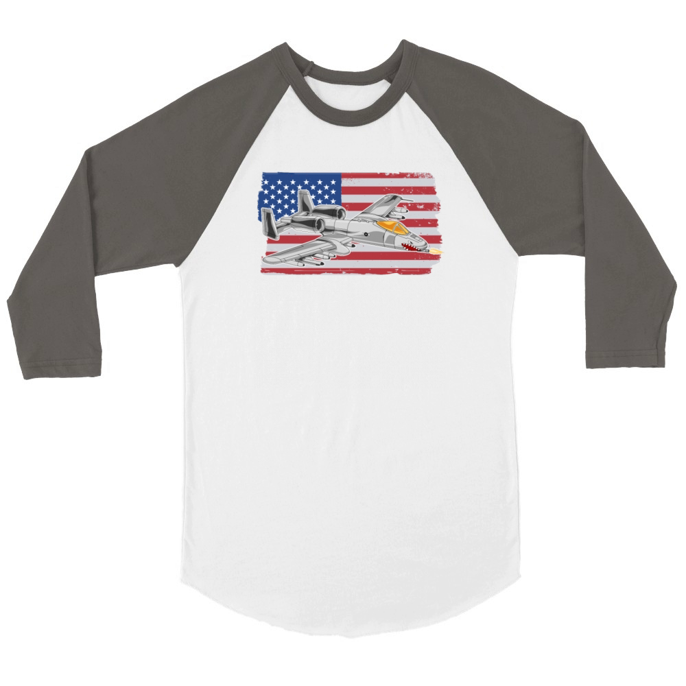 A-10 Warthog Military Airplane American Flag A10 Unisex ¾ sleeve Raglan T-shirt