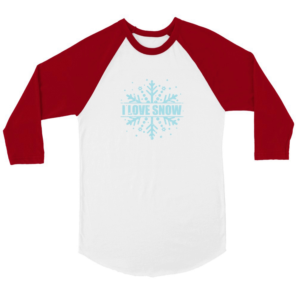 I Love Snow Winter Season toboggan Unisex ¾ sleeve Raglan T-shirt