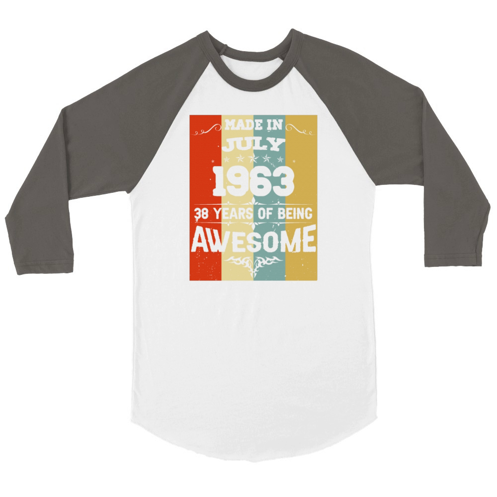 July 1963 Vintage Birthday Present Unisex ¾ sleeve Raglan T-shirt