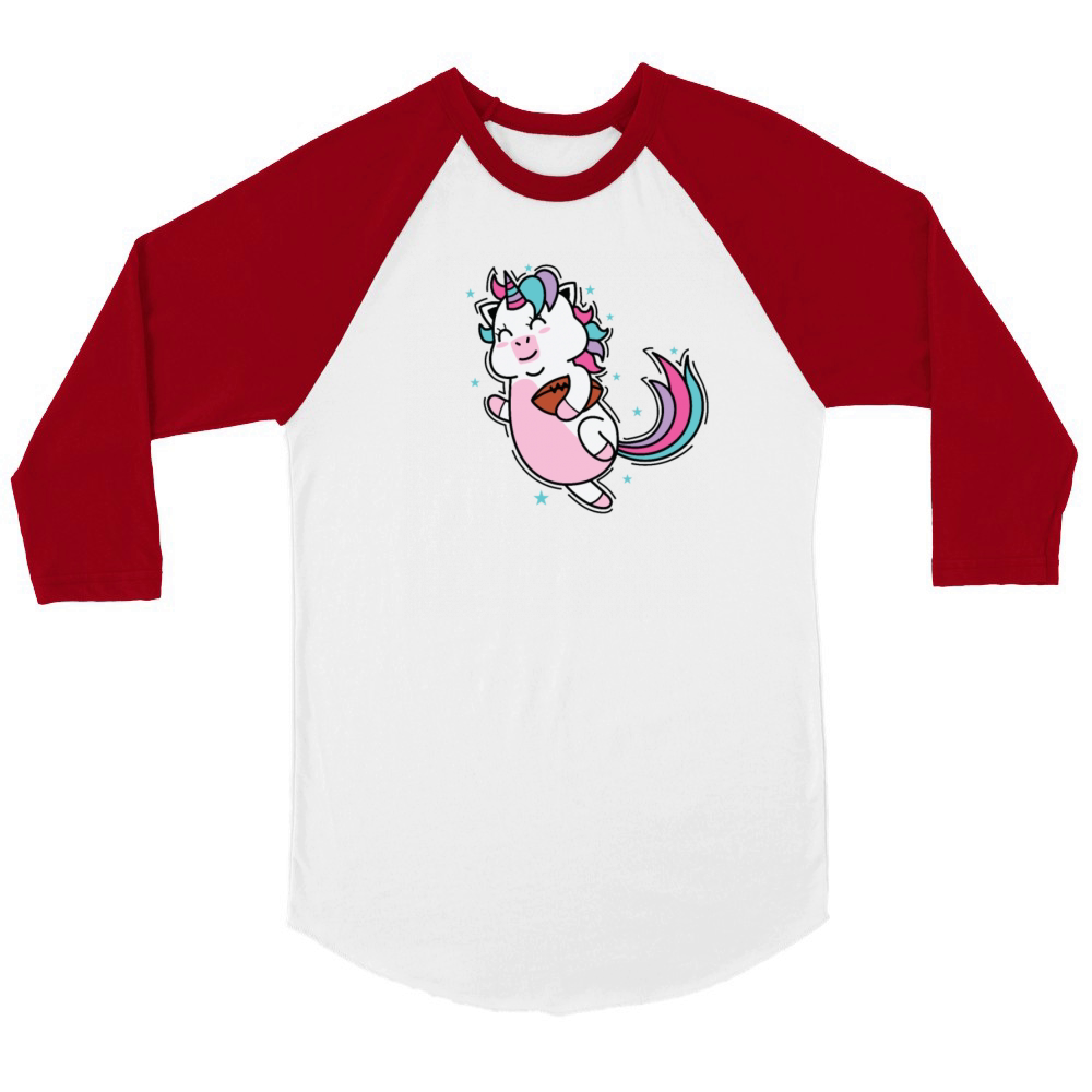 Unicorn playing Rugby or Football Unisex ¾ sleeve Raglan T-shirt