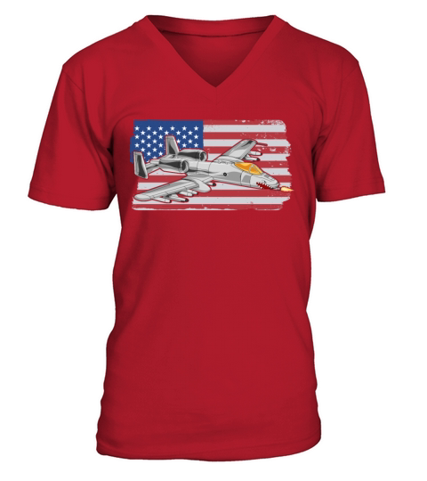 A-10 Warthog Military Airplane American Flag A10 V-Neck T-shirt