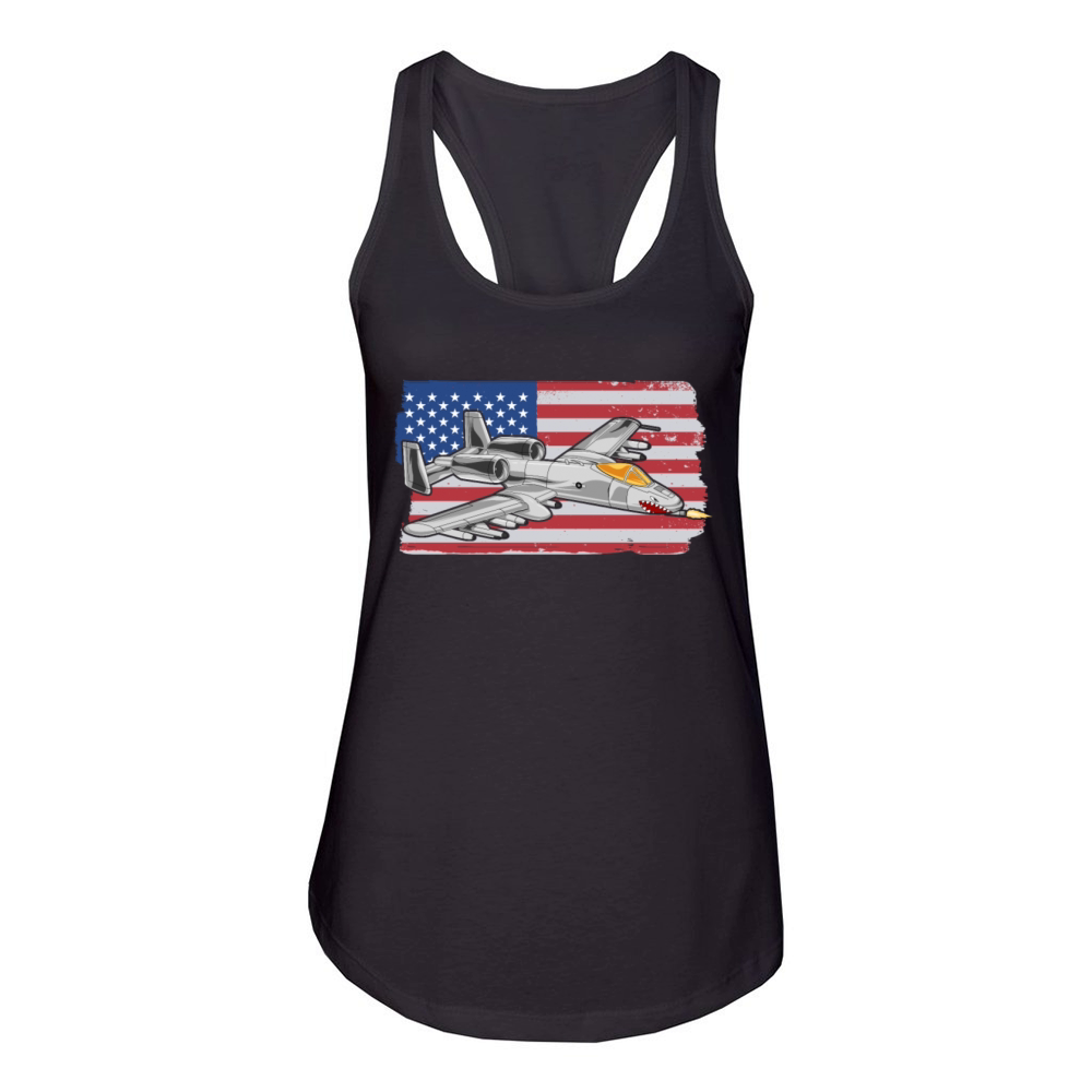 A-10 Warthog Military Airplane American Flag A10 Women's Racerback Tank