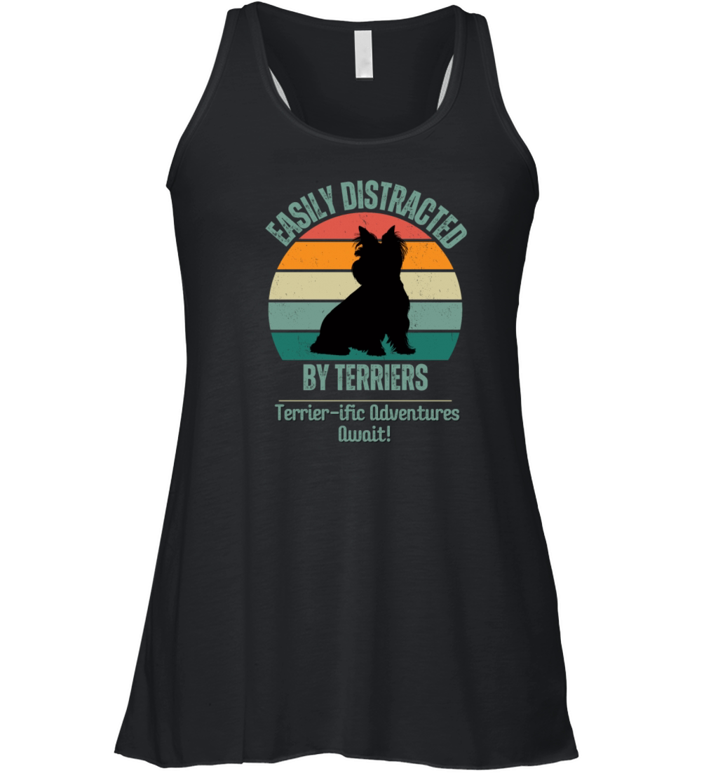 Funny Dog Lover Gift Easily Distracted By Terriers Women's Flowy Tank Top