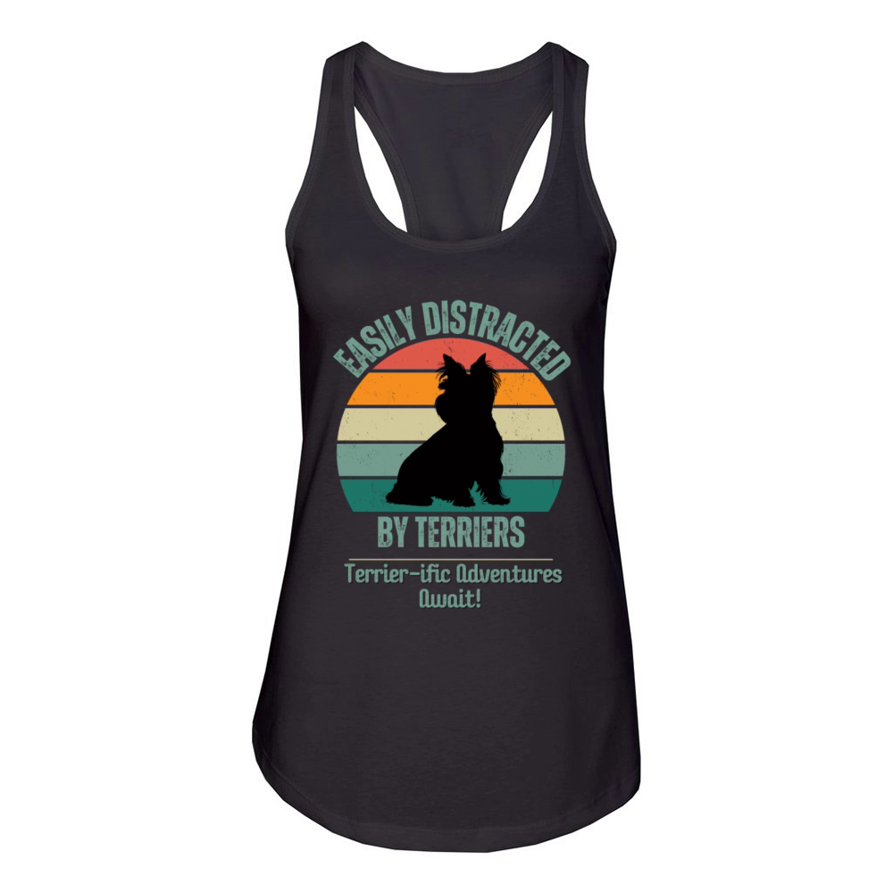 Funny Dog Lover Gift Easily Distracted By Terriers Women's Racerback Tank