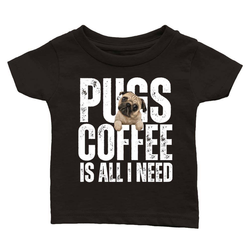 Pugs and Coffee Vintage Pug Dog Lover Classic Baby Crewneck T-shirt