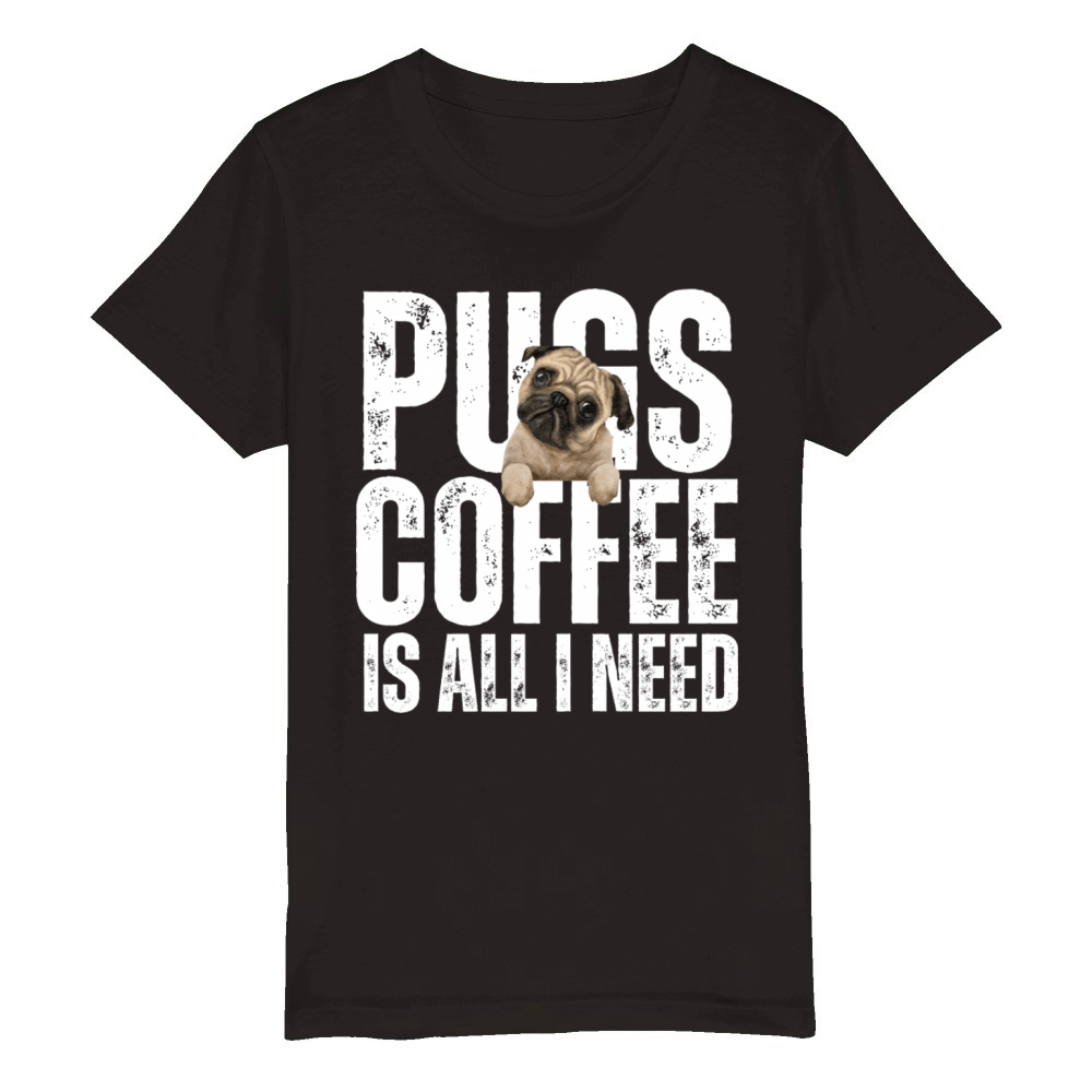 Pugs and Coffee Vintage Pug Dog Lover Organic Kids Crewneck T-shirt
