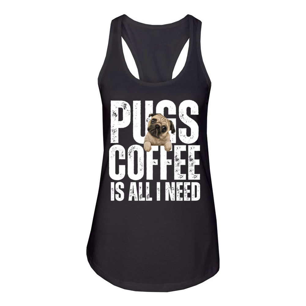 Pugs and Coffee Vintage Pug Dog Lover Women's Racerback Tank