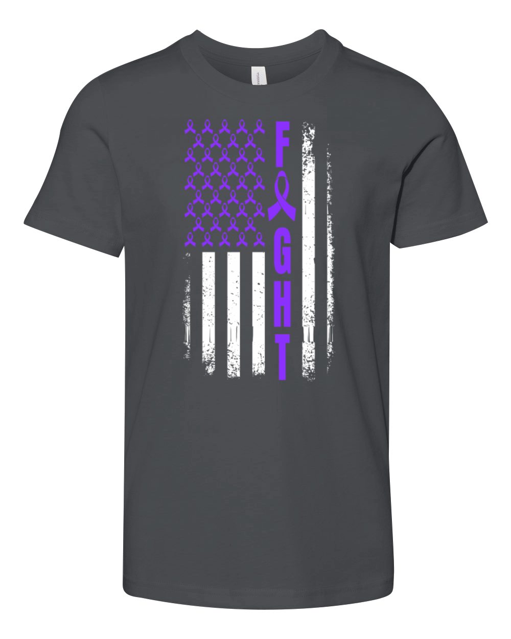 Fight Overdose Awareness USA Flag Purple Ribbon Youth Unisex Jersey Tee