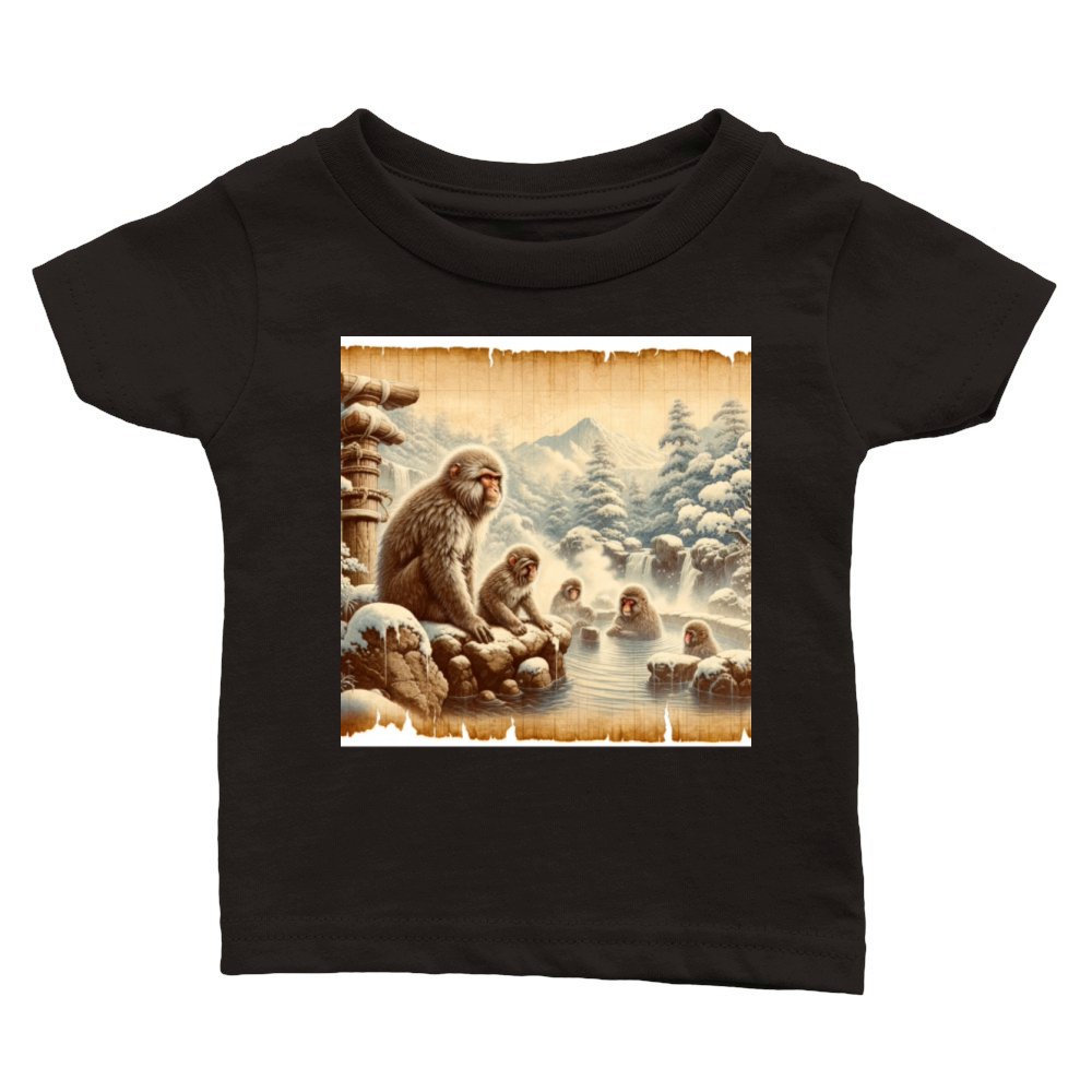 Vintage Animal Macaque Winter Monkey Japanese Art Classic Baby Crewneck T-shirt