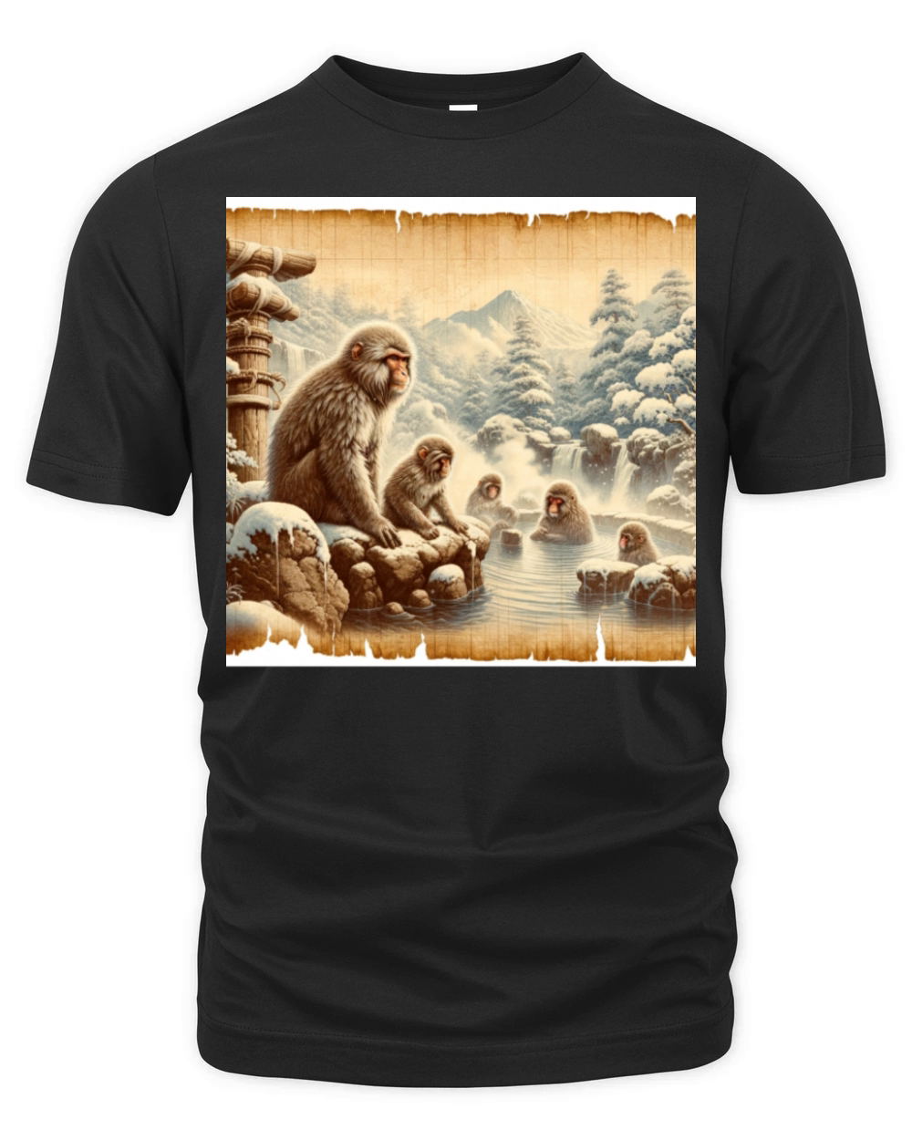 Vintage Animal Macaque Winter Monkey Japanese Art Organic Unisex T-shirt