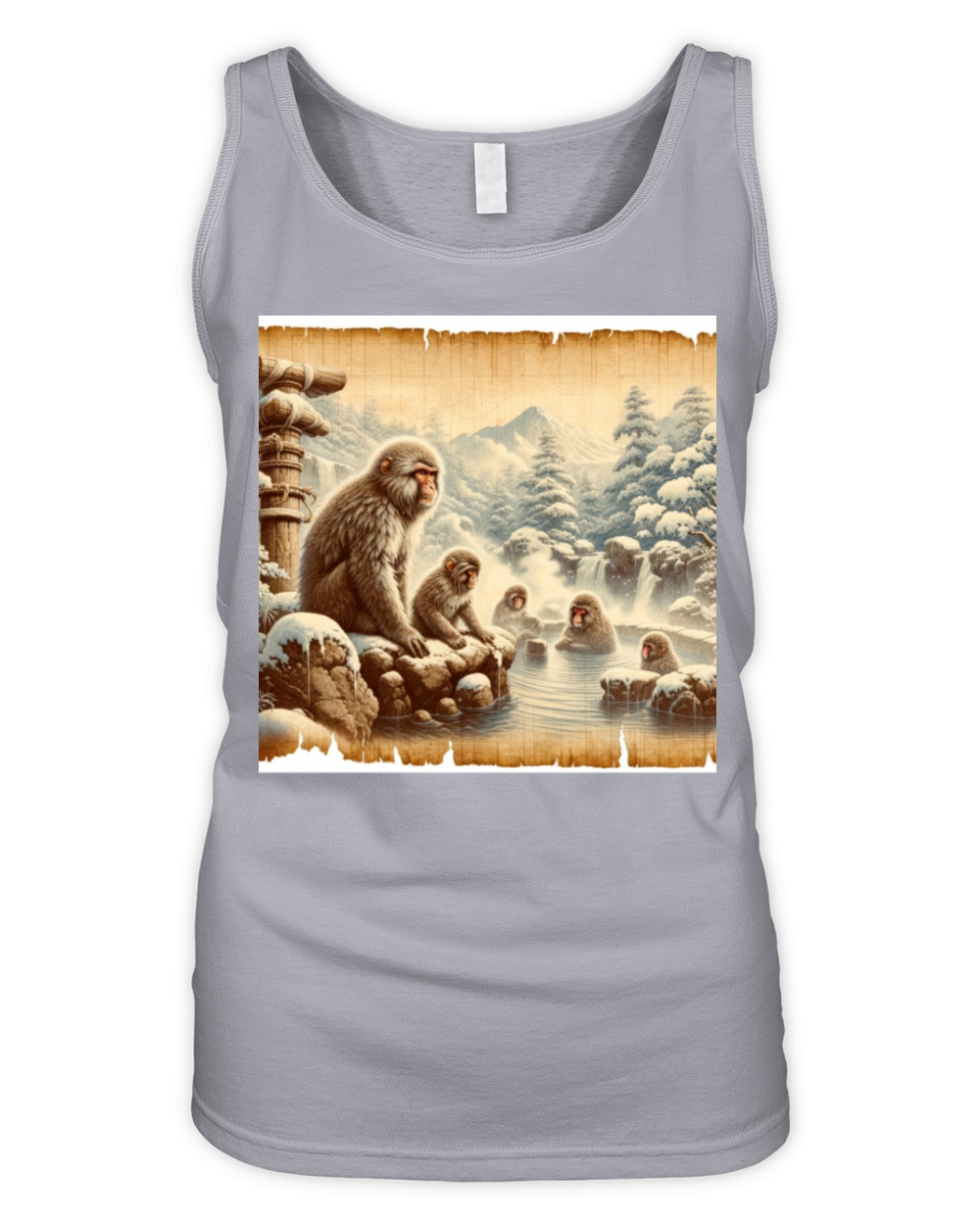 Vintage Animal Macaque Winter Monkey Japanese Art Organic Women's Tank Top