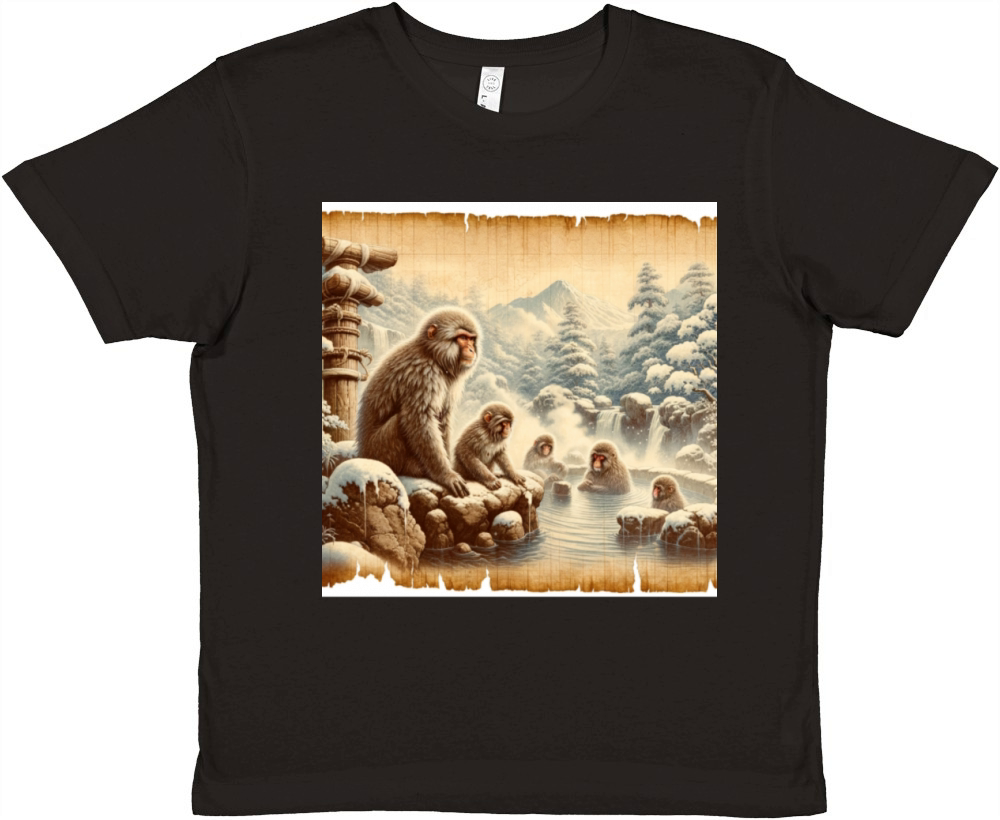 Vintage Animal Macaque Winter Monkey Japanese Art Premium Kids Crewneck T-shirt