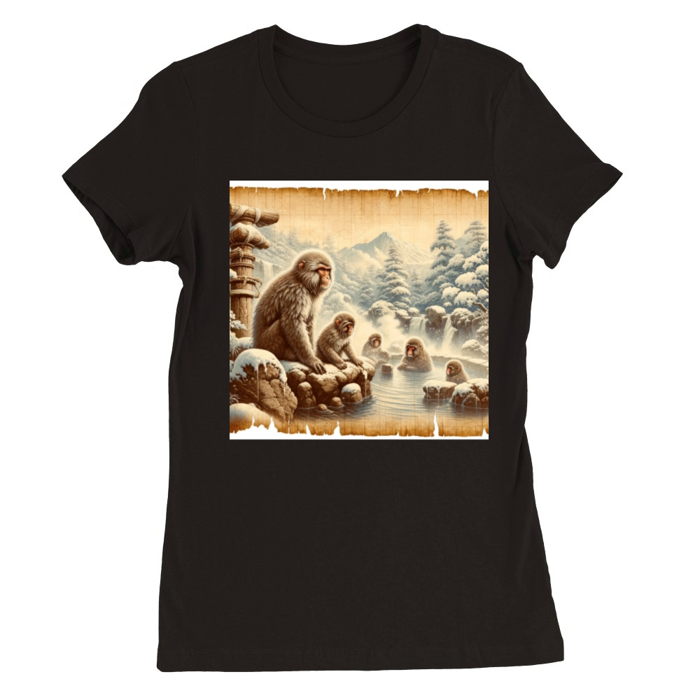 Vintage Animal Macaque Winter Monkey Japanese Art Premium Womens Crewneck T-shirt