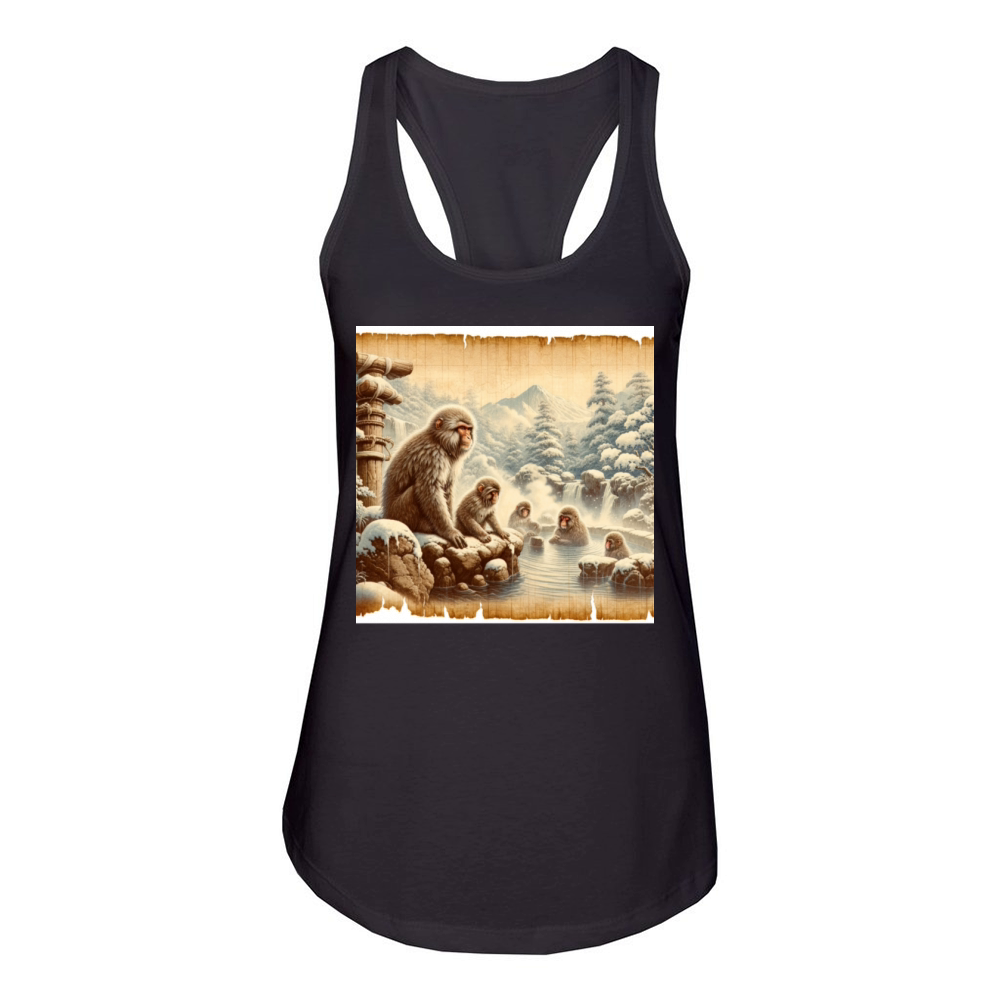 Vintage Animal Macaque Winter Monkey Japanese Art Women's Racerback Tank