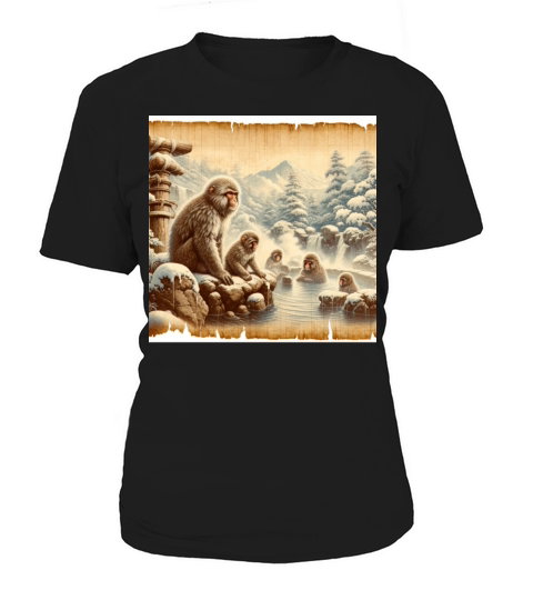 Vintage Animal Macaque Winter Monkey Japanese Art Women's T-Shirt