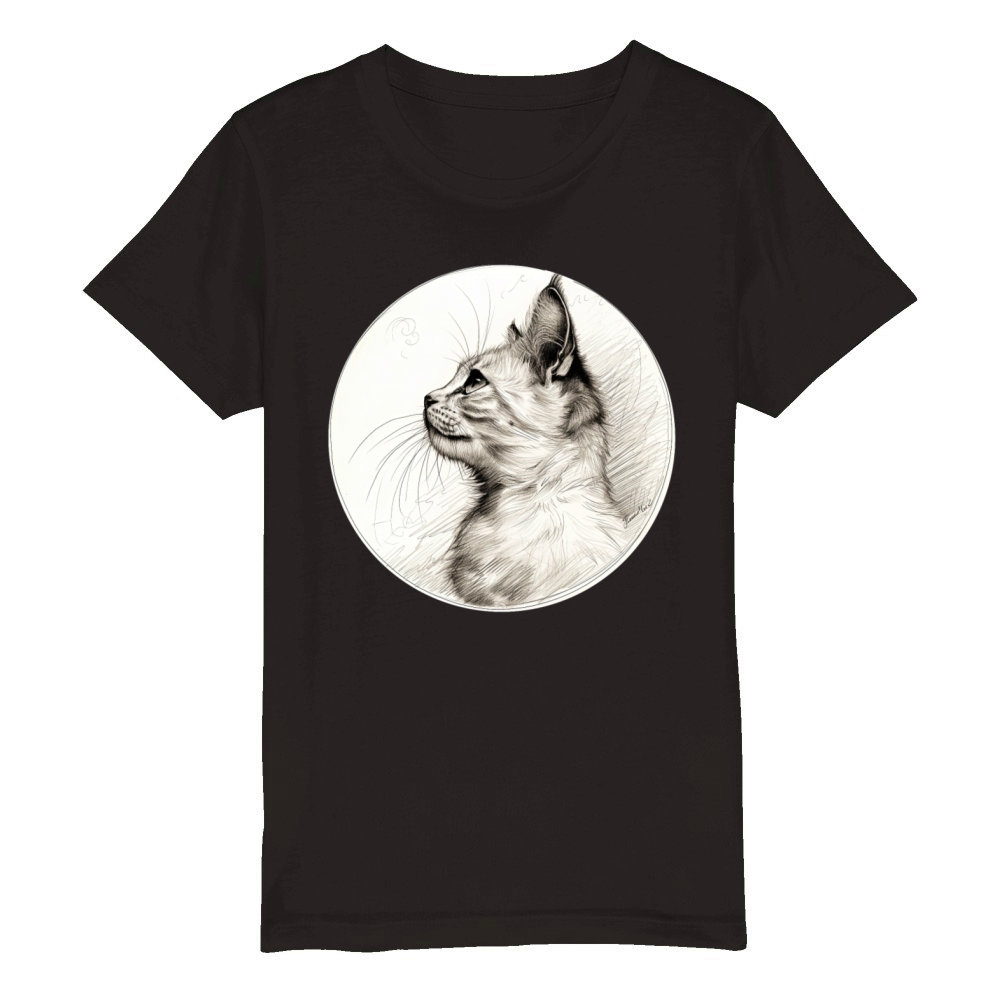 Cat portrait pencil sketch Organic Kids Crewneck T-shirt