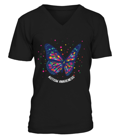 Butterfly Puzzle Autism Awareness V-Neck T-shirt