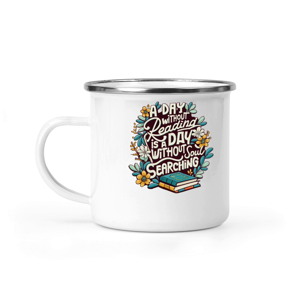A Day Without Reading Floral Bookworm Book Reader Camping Mug