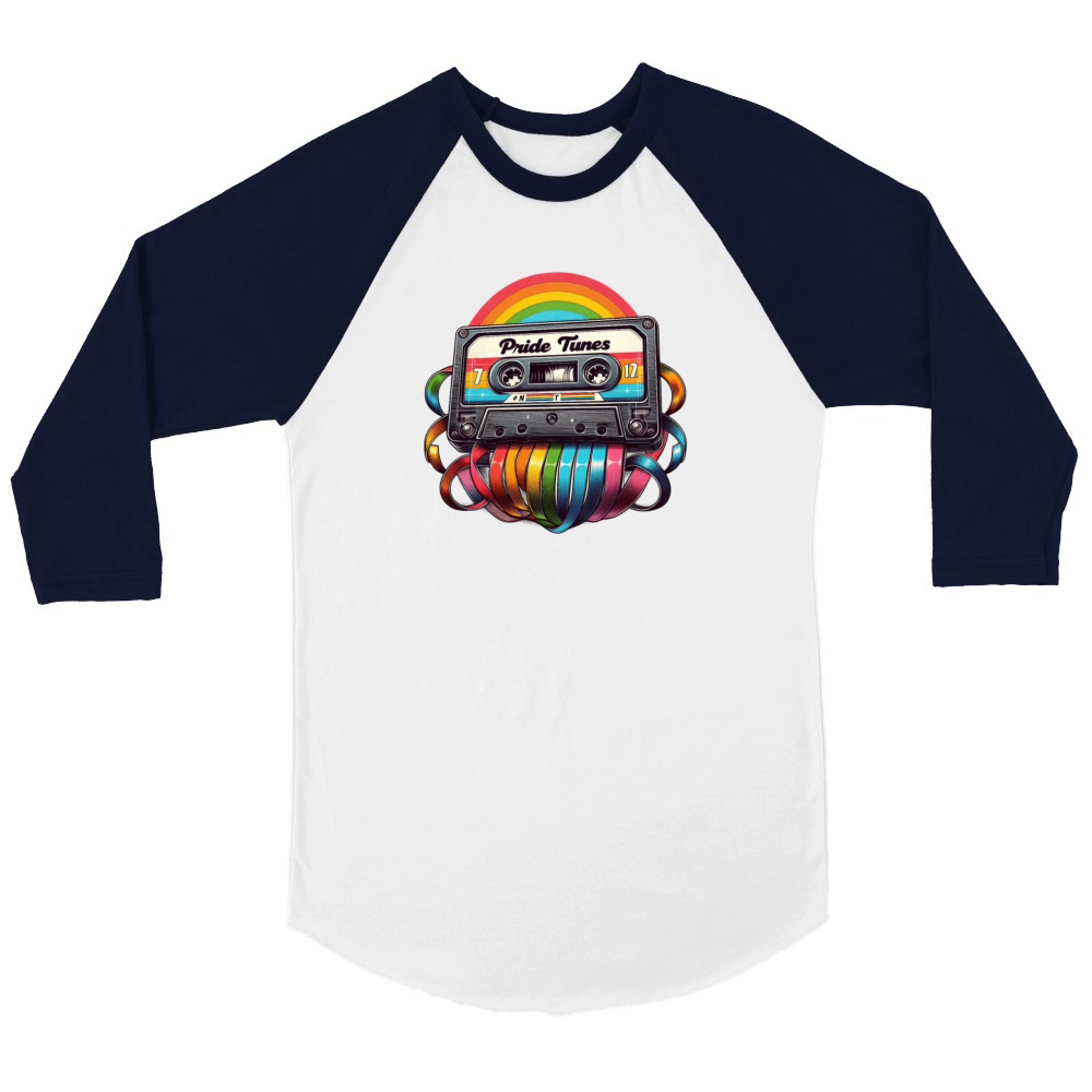 Pride Tunes Rainbow Cassette Design Unisex ¾ sleeve Raglan T-shirt