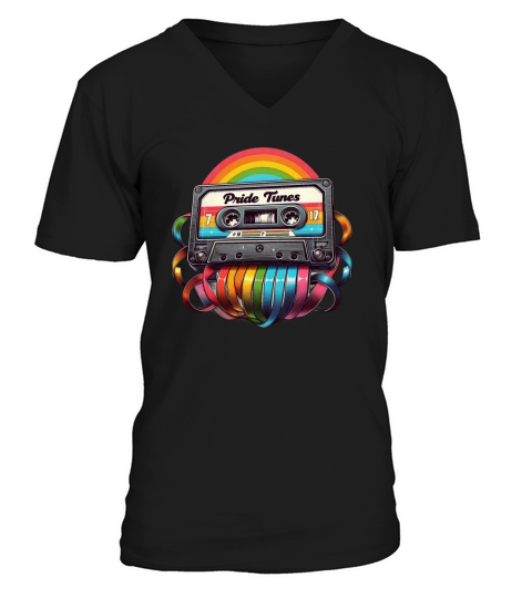 Pride Tunes Rainbow Cassette Design V-Neck T-shirt
