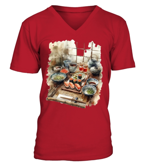 Food Papyrus Scroll Japanese Art Traditional V-Neck T-shirt