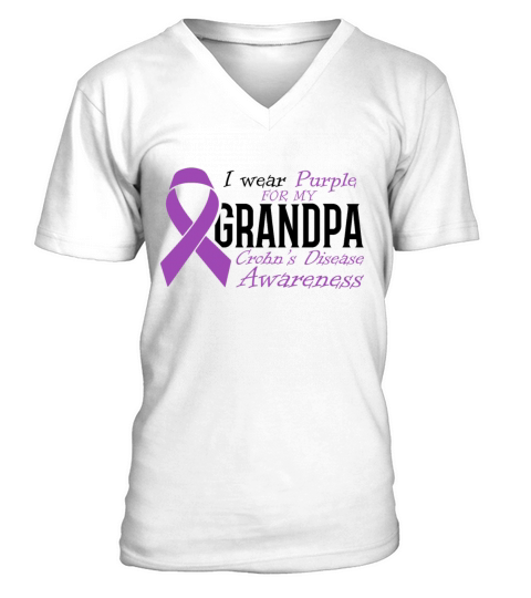 I Wear Purple For My Grandpa Crohns Disease V-Neck T-shirt