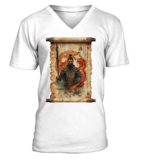 Retro Dragon Papyrus Scroll Japanese Art Sunset V-Neck T-shirt