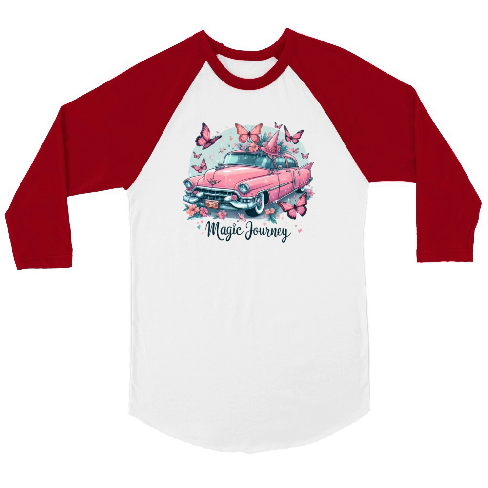 Pink cadillac magic journey Unisex ¾ sleeve Raglan T-shirt