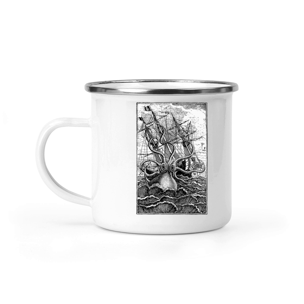 Vintage Kraken attacking ship illustration Camping Mug