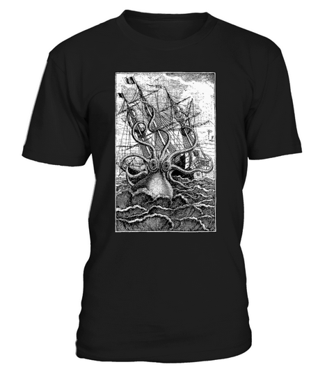 Vintage Kraken attacking ship illustration T-Shirt Unisex