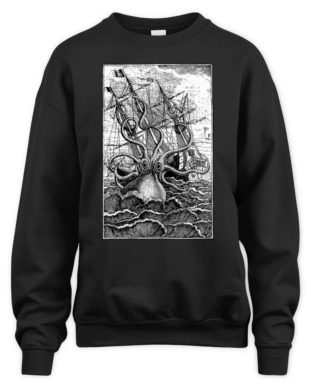 Vintage Kraken attacking ship illustration Unisex Premium Crewneck Sweatshirt