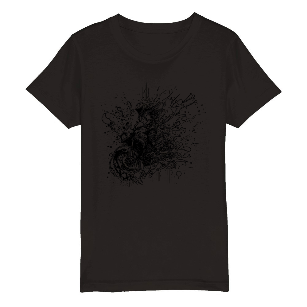 Motorcyclist Bike Splash Style Dream Drawing Organic Kids Crewneck T-shirt