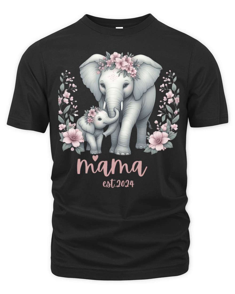 Mama 2024 Elephant Floral Wreath Celebration Organic Unisex T-shirt