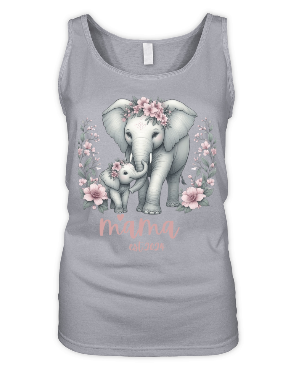 Mama 2024 Elephant Floral Wreath Celebration Organic Women's Tank Top