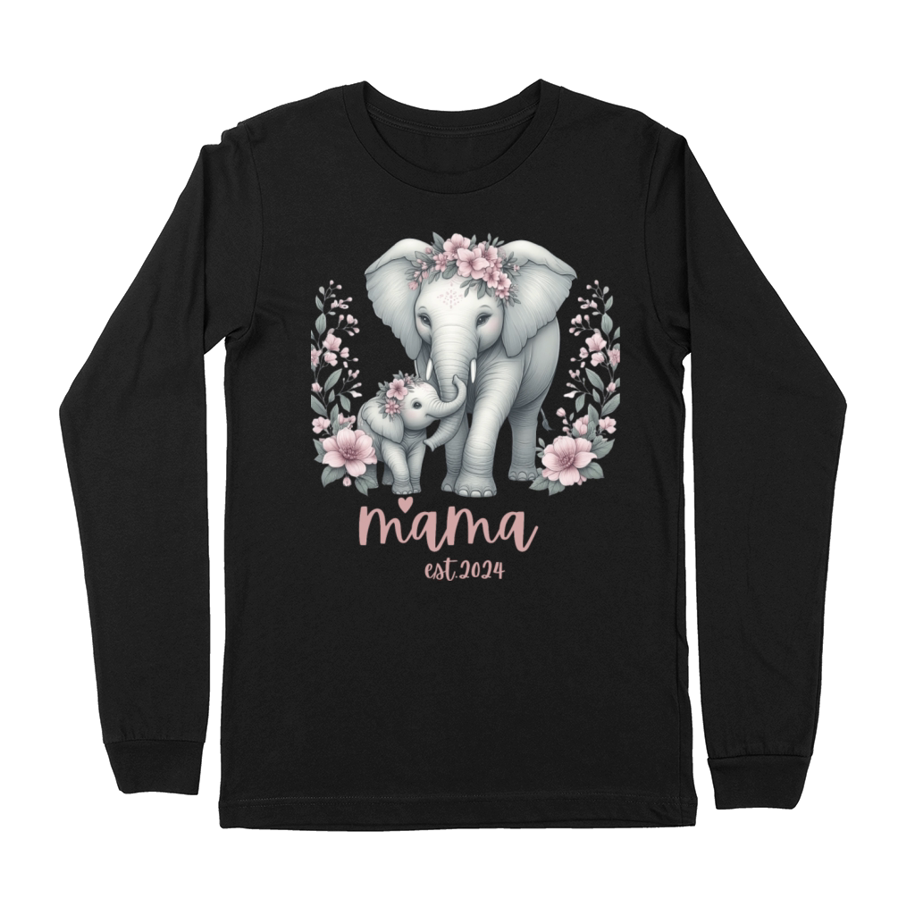 Mama 2024 Elephant Floral Wreath Celebration Premium Long Sleeve