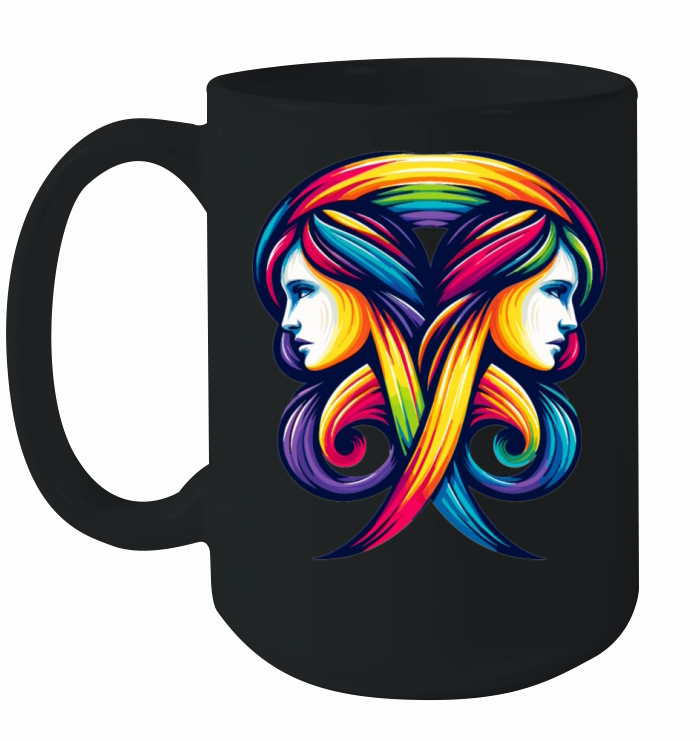 Gemini Zodiac Rainbow Harmony Design Ceramic Mug