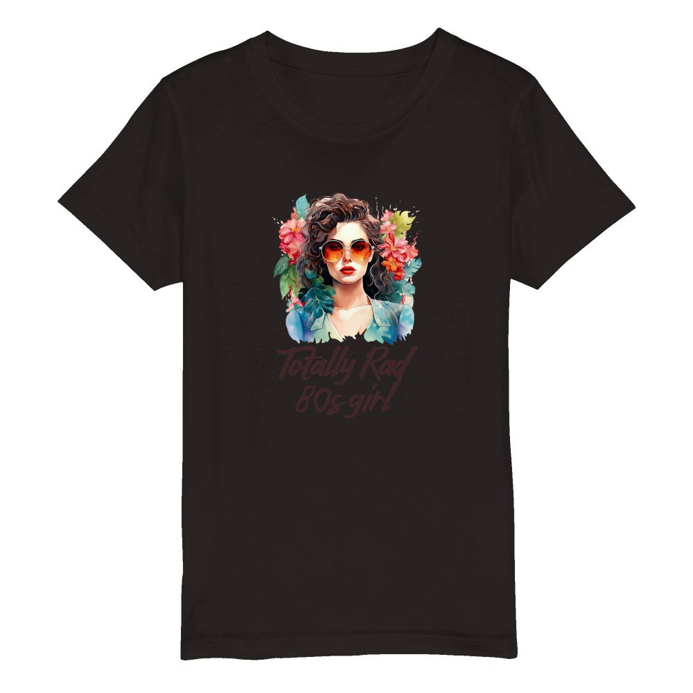 Totally Rad 80s Girl Retro Vibes Flower Organic Kids Crewneck T-shirt