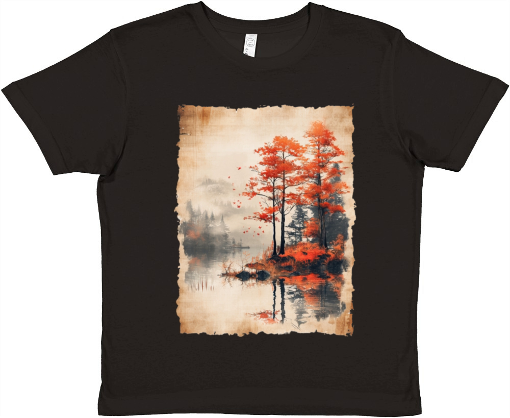 Classic Scenery Papyrus Scroll Onsen Japanese Art Premium Kids Crewneck T-shirt