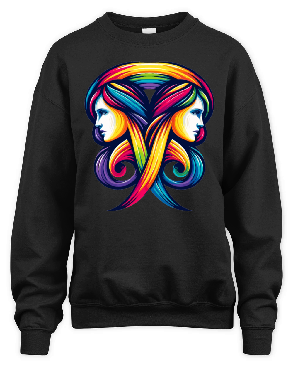 Gemini Zodiac Rainbow Harmony Design Unisex Premium Crewneck Sweatshirt