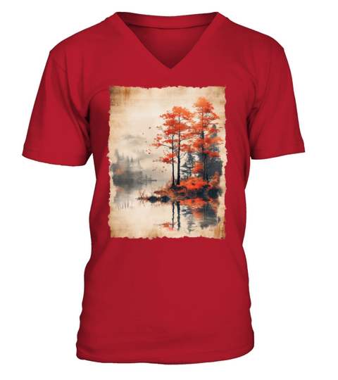 Classic Scenery Papyrus Scroll Onsen Japanese Art V-Neck T-shirt