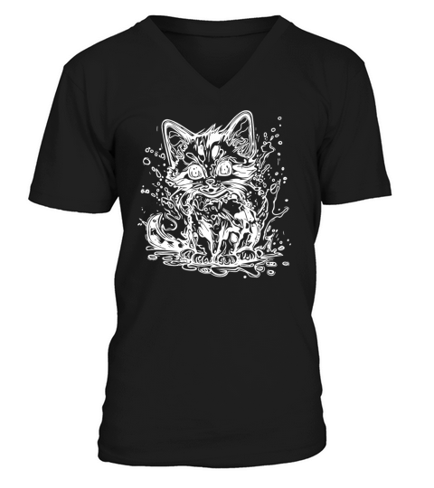 Cute Cuddly Cat In Graffiti Tattoo Style V-Neck T-shirt