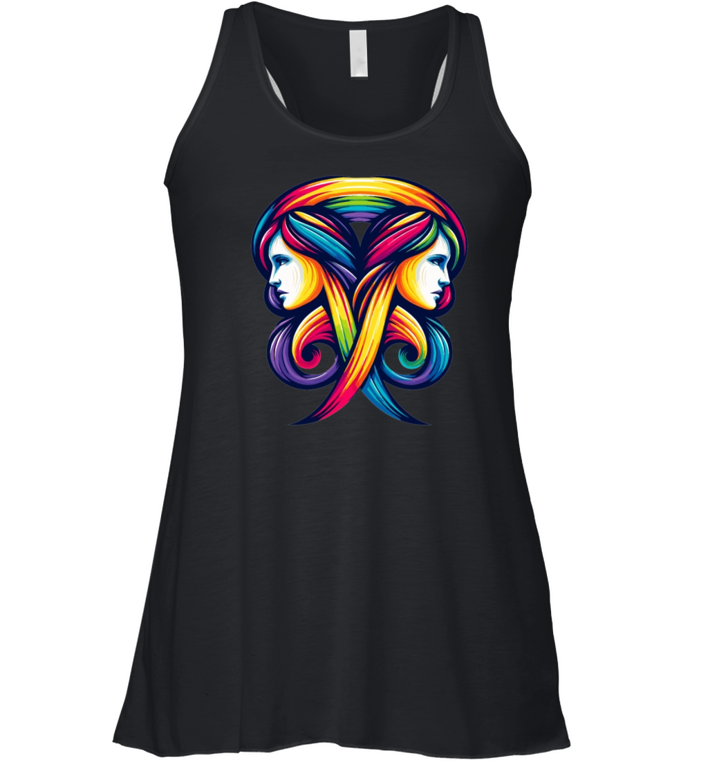 Gemini Zodiac Rainbow Harmony Design Women's Flowy Tank Top