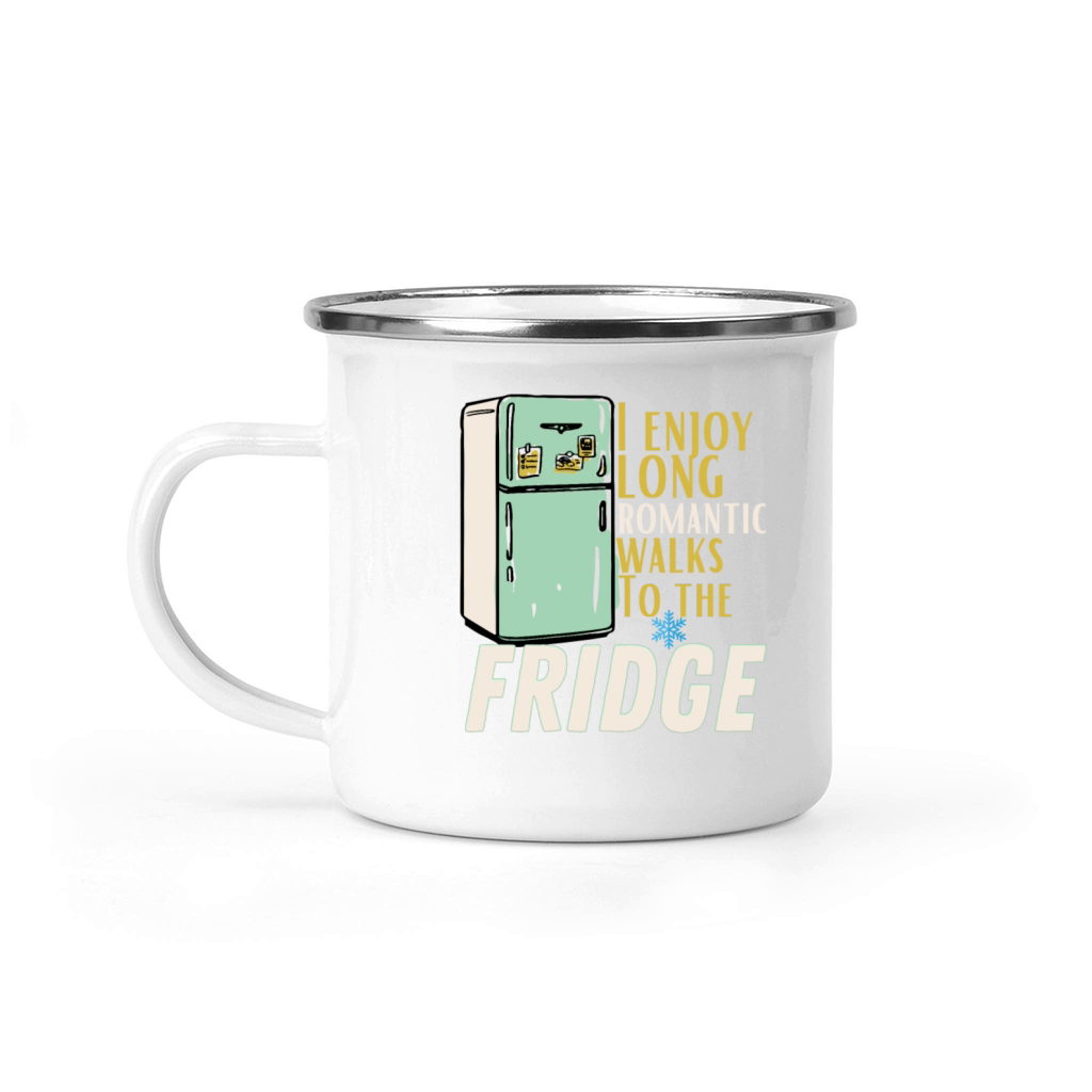 Funny I enjoy long romantic walks To the fridge Camping Mug