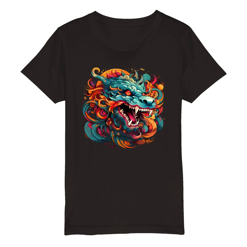 Modern Oriental Dragon Majesty Organic Kids Crewneck T-shirt