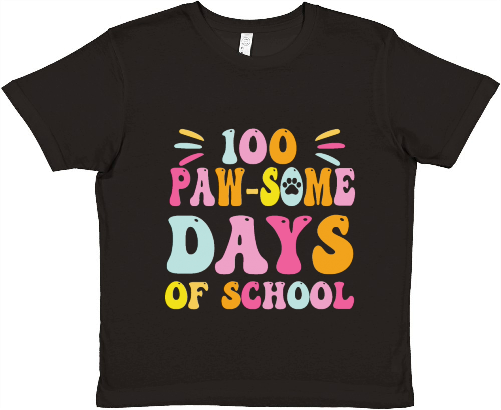 100 Pawsome Days Of School Paw Funny Saying Premium Kids Crewneck T-shirt