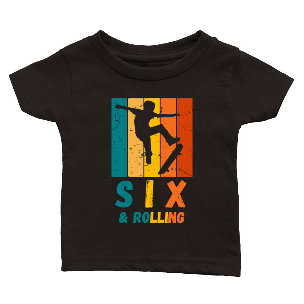 6th Birthday Kids Skater Skateboard Boy Classic Baby Crewneck T-shirt